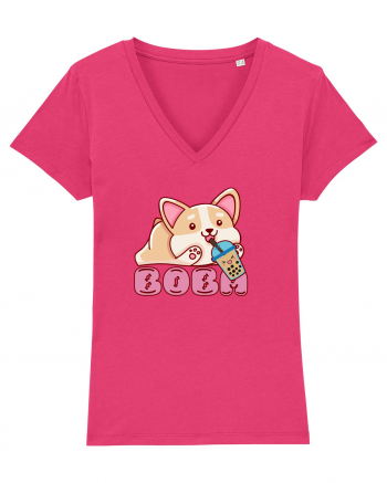 Kawaii Corgi Drinking Boba Tea Raspberry