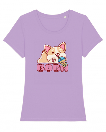 Kawaii Corgi Drinking Boba Tea Lavender Dawn