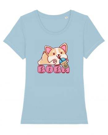 Kawaii Corgi Drinking Boba Tea Sky Blue