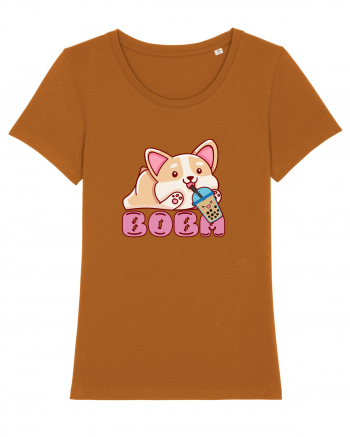 Kawaii Corgi Drinking Boba Tea Roasted Orange