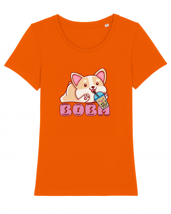 Kawaii Corgi Drinking Boba Tea Bright Orange