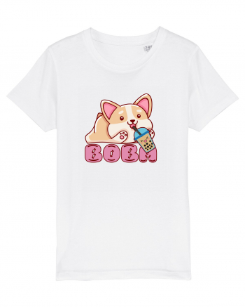 Kawaii Corgi Drinking Boba Tea White