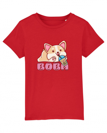 Kawaii Corgi Drinking Boba Tea Red