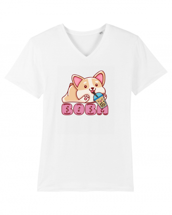 Kawaii Corgi Drinking Boba Tea White