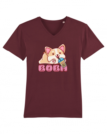 Kawaii Corgi Drinking Boba Tea Burgundy