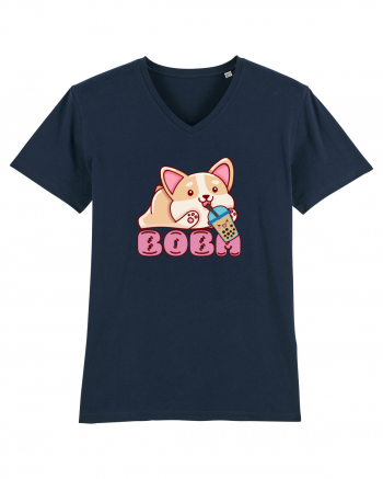 Kawaii Corgi Drinking Boba Tea French Navy