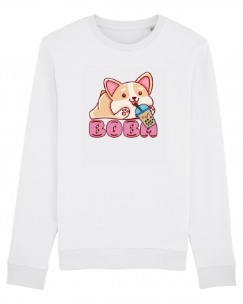 Kawaii Corgi Drinking Boba Tea White