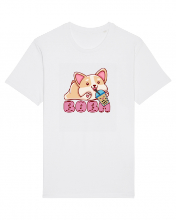 Kawaii Corgi Drinking Boba Tea White