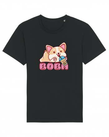 Kawaii Corgi Drinking Boba Tea Black