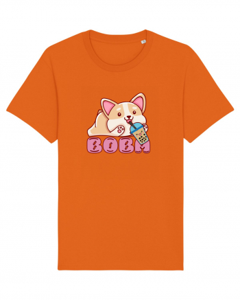 Kawaii Corgi Drinking Boba Tea Bright Orange