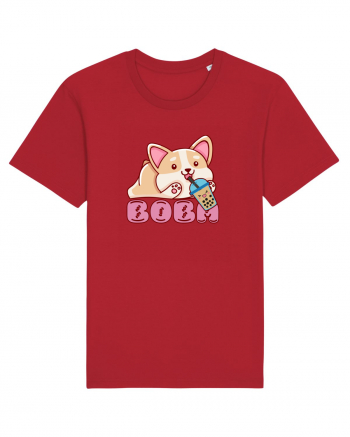 Kawaii Corgi Drinking Boba Tea Red