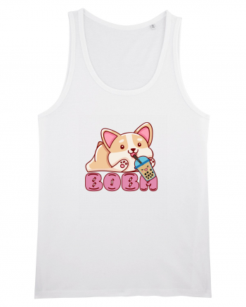 Kawaii Corgi Drinking Boba Tea White