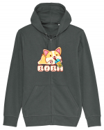 Kawaii Corgi Drinking Boba Tea Hanorac cu fermoar Unisex Connector