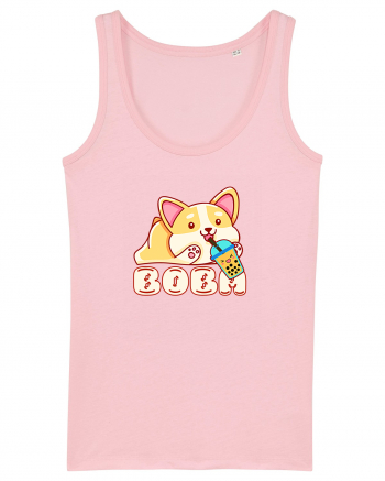 Kawaii Corgi Drinking Boba Tea Cotton Pink