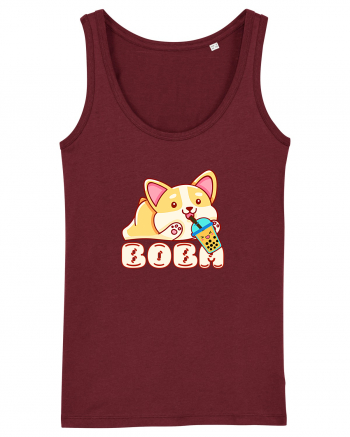 Kawaii Corgi Drinking Boba Tea Burgundy