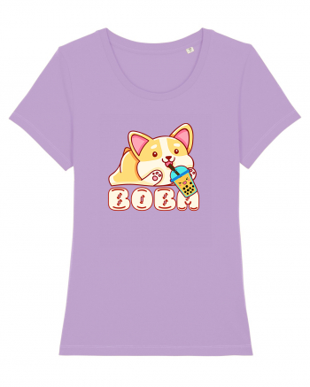 Kawaii Corgi Drinking Boba Tea Lavender Dawn