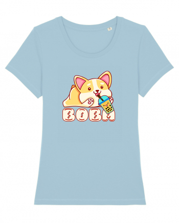 Kawaii Corgi Drinking Boba Tea Sky Blue