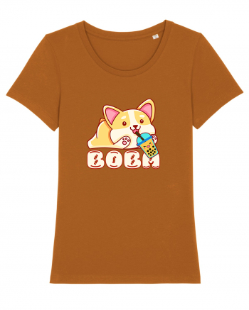 Kawaii Corgi Drinking Boba Tea Roasted Orange