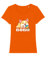 Kawaii Corgi Drinking Boba Tea Tricou mânecă scurtă guler larg fitted Damă Expresser