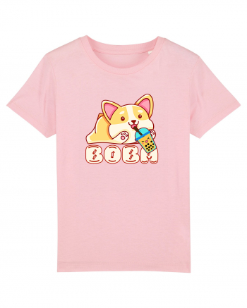 Kawaii Corgi Drinking Boba Tea Cotton Pink