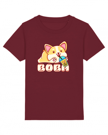 Kawaii Corgi Drinking Boba Tea Burgundy