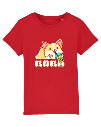 Kawaii Corgi Drinking Boba Tea Red