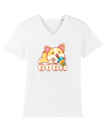 Kawaii Corgi Drinking Boba Tea Tricou mânecă scurtă guler V Bărbat Presenter