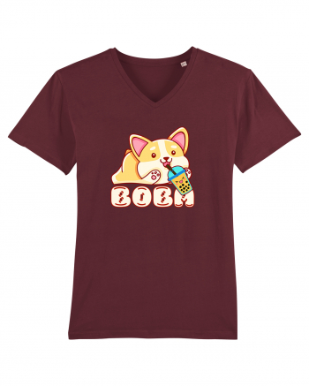 Kawaii Corgi Drinking Boba Tea Burgundy