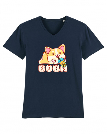 Kawaii Corgi Drinking Boba Tea French Navy