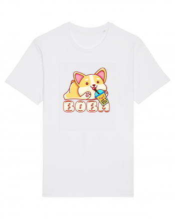 Kawaii Corgi Drinking Boba Tea White