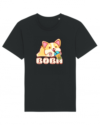 Kawaii Corgi Drinking Boba Tea Black