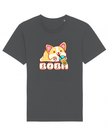 Kawaii Corgi Drinking Boba Tea Anthracite