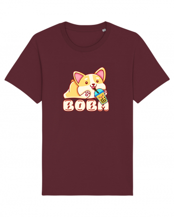 Kawaii Corgi Drinking Boba Tea Burgundy