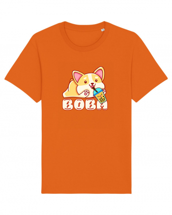 Kawaii Corgi Drinking Boba Tea Bright Orange