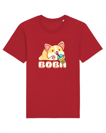 Kawaii Corgi Drinking Boba Tea Red