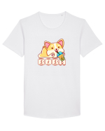 Kawaii Corgi Drinking Boba Tea Tricou mânecă scurtă guler larg Bărbat Skater