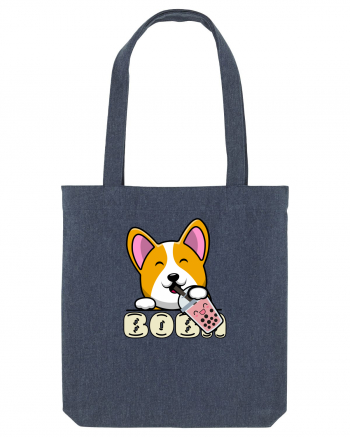 Kawaii Corgi Drinking Boba Tea Midnight Blue