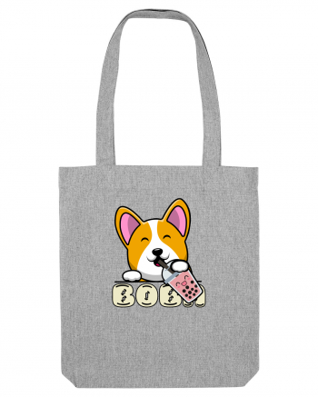 Kawaii Corgi Drinking Boba Tea Heather Grey