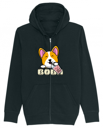 Kawaii Corgi Drinking Boba Tea Black