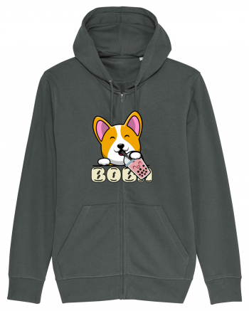 Kawaii Corgi Drinking Boba Tea Anthracite