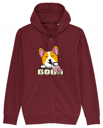 Kawaii Corgi Drinking Boba Tea Burgundy