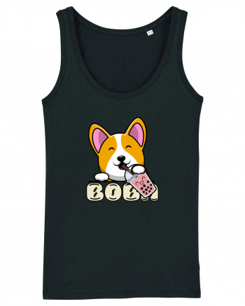 Kawaii Corgi Drinking Boba Tea Black