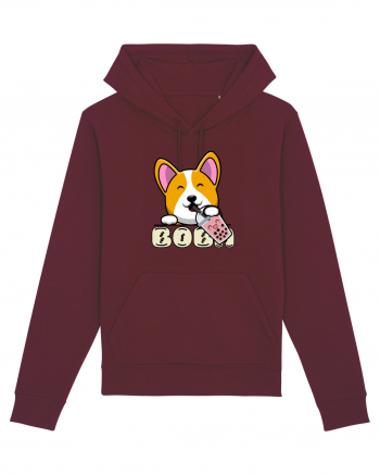 Kawaii Corgi Drinking Boba Tea Burgundy