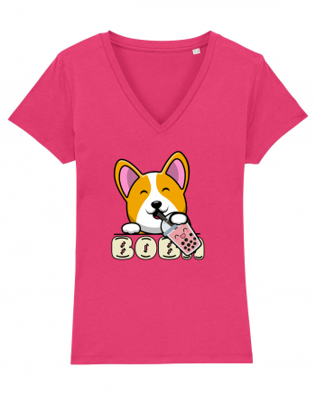 Kawaii Corgi Drinking Boba Tea Raspberry