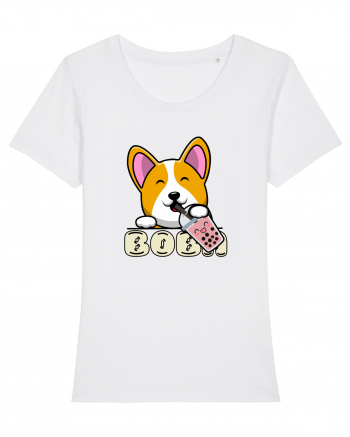 Kawaii Corgi Drinking Boba Tea White