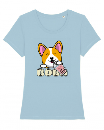 Kawaii Corgi Drinking Boba Tea Sky Blue