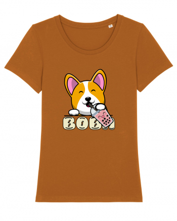 Kawaii Corgi Drinking Boba Tea Roasted Orange