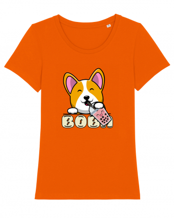 Kawaii Corgi Drinking Boba Tea Bright Orange