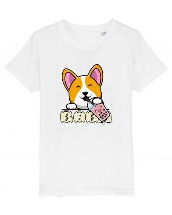 Kawaii Corgi Drinking Boba Tea White