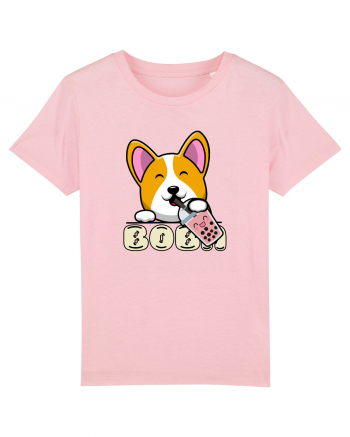 Kawaii Corgi Drinking Boba Tea Cotton Pink